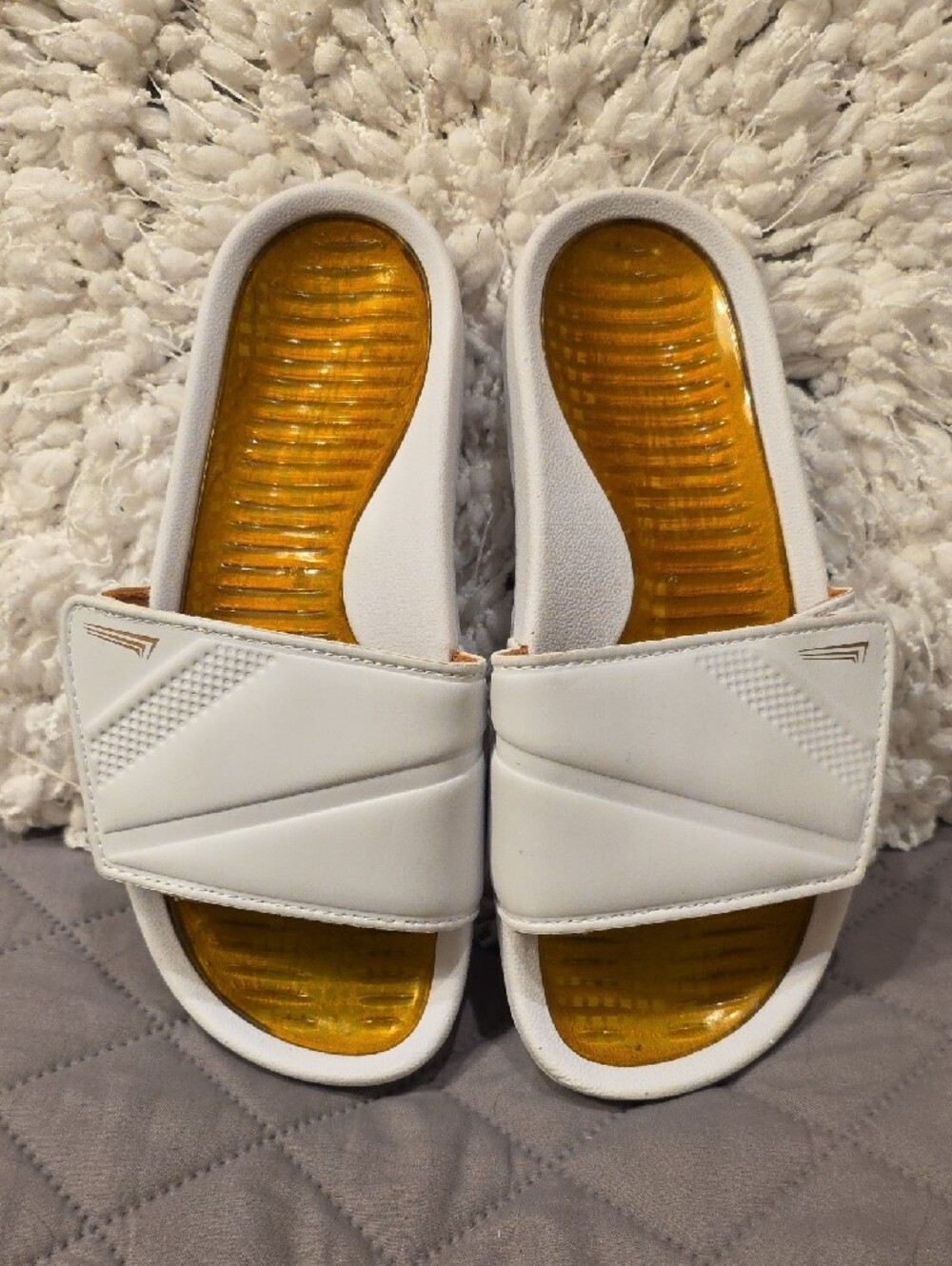 Copper Infused White Slide Sandals with Amber Footbed - Women - Picture 15 of 15
